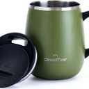 GRANDTIES Insulated Coffee Mug with Handle - Sliding Lid for Splash-Proof 16oz Wine-Glass Shape Thermal Tumbler with Double Walled Vacuum Stainless Steel to Keeps Beverages Hot or Cold-Olive Green