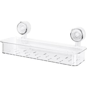 Suction Cup Shower Caddy Large Bathroom Organizer, No Drill Wall Mounted Corner Rack Removable Acrylic Stand for Shower & Kitchen Storage (Transparent)