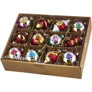 Raz Box of 12 3.25" Bright Vintage Glass Christmas Ornaments 4120894