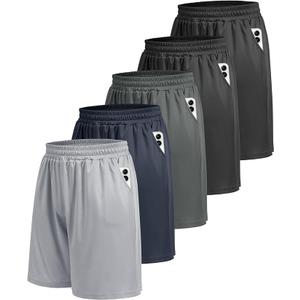 5 Pack Mens Athletic Shorts - Gym Basketball Running Workout Quick Dry Black Shorts with Pockets for Casual Performance Size XL