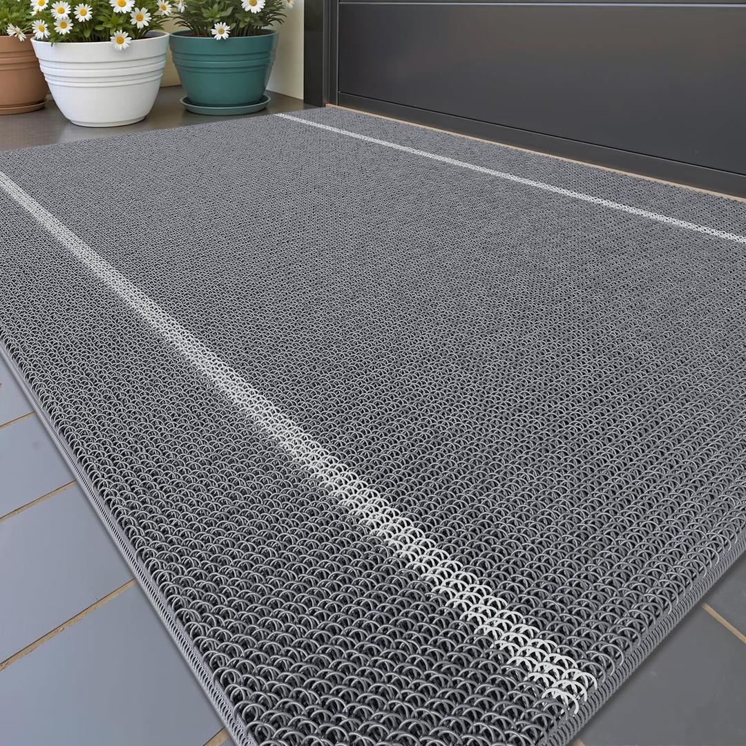 Color&Geometry Front Double Door Mats Outdoor Large Doormat for Outside Entry Home Entrance Back Porch Patio Waterproof | Heavy Duty Outdoors Floor Welcome Matts Exterior - 36"x60" Grey