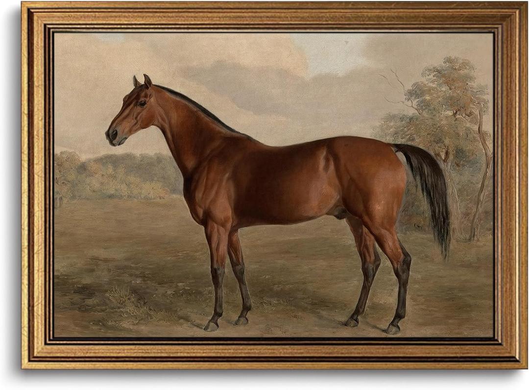 Gold Framed Wall Art Vintage Horse Canvas Art Farmhouse Animals Picture Wall Decor Antique Prints Rustic Paintings Country Artwork for Bedroom Bathroom Living Room 8x10 Inch