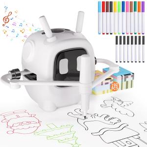 Drawing Robot for Kids with 192 Cards, Smart Robot Drawing Machine Toys for 3+ Year Old Boys and Girls, Interactive Painting Learning and Educational Toy Perfect for Birthday Chirstmas Party, White