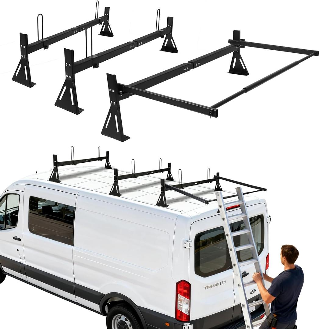hightall Van Ladder Rack with Roller,Adjustable Length 50-61" Van Roof Rack with Cargo Stoppers,Compatible with Ford Transit150/250/350,Enclosed Trailer,Drilling Required