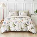Lekesky Boho Duvet Cover Queen Size, Queen Comforter Cover White Floral Printed Duvet Cover Set, 3 Pieces Soft Microfiber Bedding Set with Zipper and 2 Pillowcases (Queen, 90"x90")