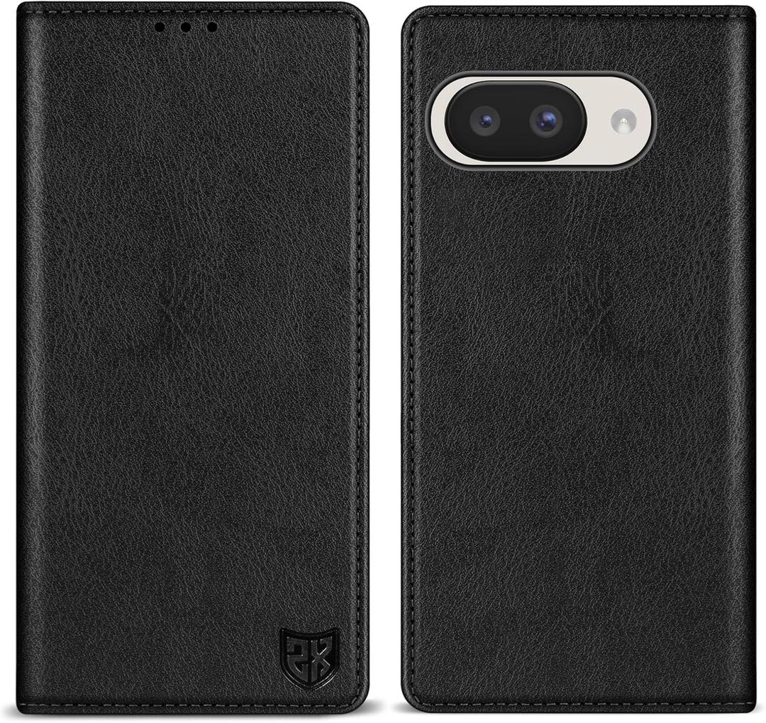 ZZXX for Google Pixel 9A Wallet Case with [RFID Blocking] Card Slot Stand Strong Magnetic Leather Flip Fold Protective Phone Case for Google Pixel 9A(Black-6.3 inch)