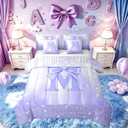 Feelyou Purple Bowknot Comforter Set with Sheets 7 Piece Full Size Initial Letter M Bedding Set for Kids Boys Girls Princess Glitter Bed in a Bag Cute Bow Alphabet Room Decor Soft