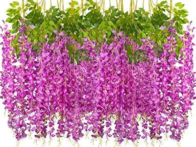 AITISOR 24 Pack Artificial Fake Wisteria Vine Ratta (3.75 Feet) Hanging Garland Silk Flowers String Home Party Wedding Decor(Purple)