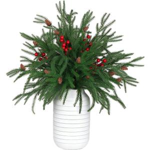 Abzo 30Pcs Christmas Norfolk Pine Branches 18 Inch Artificial Norfolk Pine Stems Realistic Artificial Green Pine Stems Christmas Decor DIY Crafts Garland Wreath Holiday Accessories