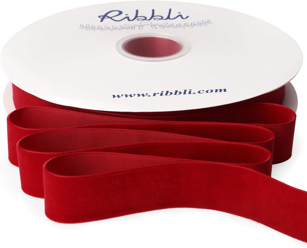 Ribbli Dark Red Velvet Ribbon 1 Inches Continuous 25 Yard Spool Dark Red Christmas Ribbon for Gift Wrapping Crafts Home Decor