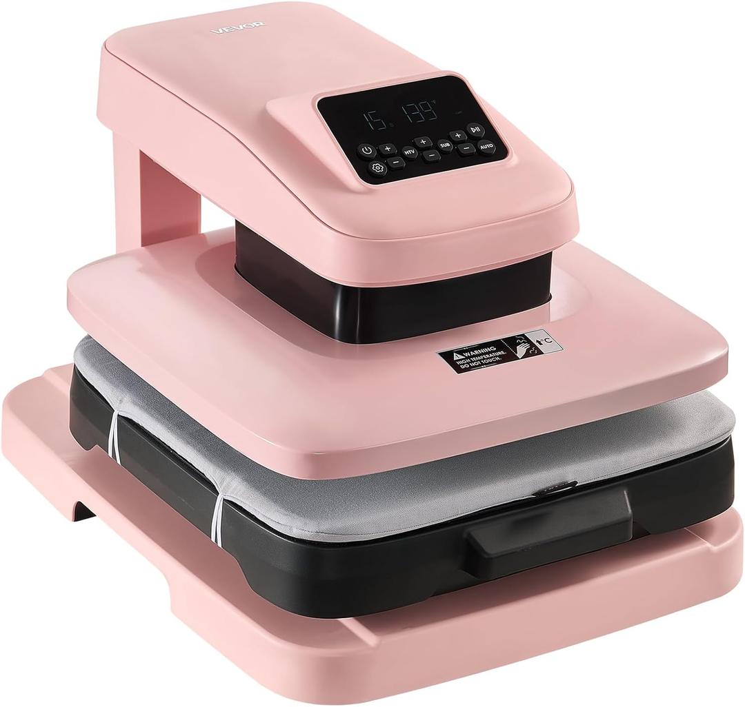 VEVOR Auto Heat Press Machine, 15 x 15 inch, T-Shirt Press Machine with Auto Release and Adjustable Pressure, Digital Display, Rapid Heating, for Sublimation, Vinyl, Heat Transfer Projects, Pink