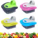 Aodaer 4 Pieces Vegetable Brush Potato Scrubber Brush Silicone Hard and Soft Side Fruit Cleaning Tools for Delicate or Tough-Skinned Vegetables (Blue, Hot Pink, Yellow, Green)