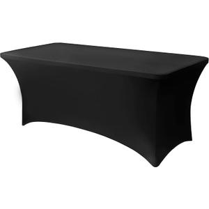 6FT Black Table Cloth - 1 Pack Fitted Stretch Rectangle Spandex Tablecloth, Washable Table Cover for Party, Picnic, Wedding, Banquet, Birthday and Festival(30" x 72")