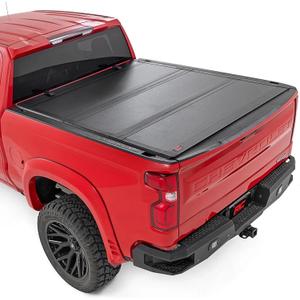 Rough Country Hard Tri-Fold Flip Up Truck Bed Tonneau Cover for Chevy Silverado & GMC Sierra 1500 (2019-2025) - Flush Aluminum Bed Cover, Fits 6'7 (79.4") Bed