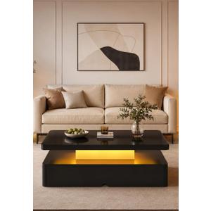 Living Room Table, Includes 40" LED Coffee Table, Modern High Gloss Coffee Table for Living Room, Black, 40"