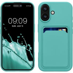 kwmobile Case Compatible with Apple iPhone 16 Case - TPU Phone Cover with Credit Card Holder - Mint