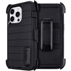 Yowtrey for Phone Case iPhone 13 Pro Max Case Black with Belt Clip Heavy Duty Holster for Shockproof Cases, 3 Layers of Sturdy, Military Grade Defender Cover for iPhone 13 Pro Max Cases Black 6.7 Inch