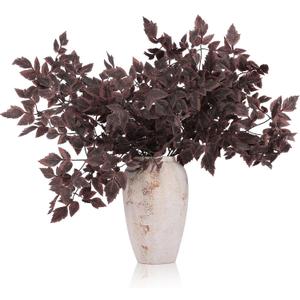 Hananona 8 Pcs Artificial Cimicifuga Leaf Spray, 23 in Faux Burgundy Fall Greenery Branch with Long Stems for Vase, Farmhouse Thanksgiving Autumn Centerpiece Halloween Decor (8, Chocolate, 23 in)