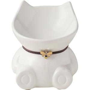 Disoza Ceramic Raised Cat Bowls for Indoor Cats 5.8 Inch White Cute Elevated Cat Food Bowls 15° Tilted Whisker Friendly Cat Water Bowl Dishwasher Safe Puppy Feeding Set Supplies Cat Dog Accessories