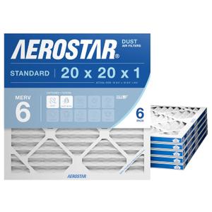 Aerostar 20x20x1 MERV 6 Air Filter, 6 Count, Actual Size (19.75 x 19.75 x 0.75), HVAC, Air Conditioning & Furnace Filter for Dust, Lint & Pollen Control (MPR 300 / FPR 3), Made in USA