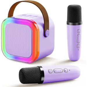 Mini Karaoke Machine for Kids: Portable Singing Machine with 2 Wireless Microphones - Christmas Birthday Gifts for 4 5 6 7 8 Year Old Girls (Purple)