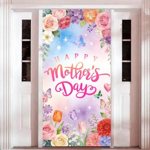 Mothers Day Decorations Door Cover - I Love Mom Banner Party Decor, Hanging Door Sign for Mother Day Party Photography 35.4 x 72.8 Inch
