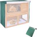 Rabbit Hutch Outdoor Waterproof Dust Cover for Winter, Double Decker Bunny Hutch Protection with Visible Window & Vent Holes, 210D Oxford Dust-Proof Cover for Poultry Cage (Green)