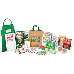 Melissa & Doug Fresh Mart Grocery Store Play Food and Role Play Companion Set