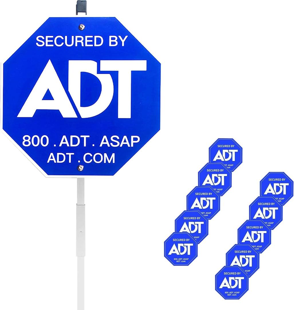 28" ADT Security Signs for Yard with Stake & 10 Pcs ADT Window Stickers, 100% Aluminum Heavy Duty Weatherproof Home Security Sign Weather Resistance, 1 PACK