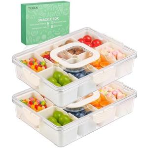 2 Pack Snackle Box Container - Dishwasher Safety Divided, Serving Tray with Lid and Handle - Charcuterie Board for Portable Snack Platters - Clear Organizer for Fruits Snacks,Perfect for Road Travel