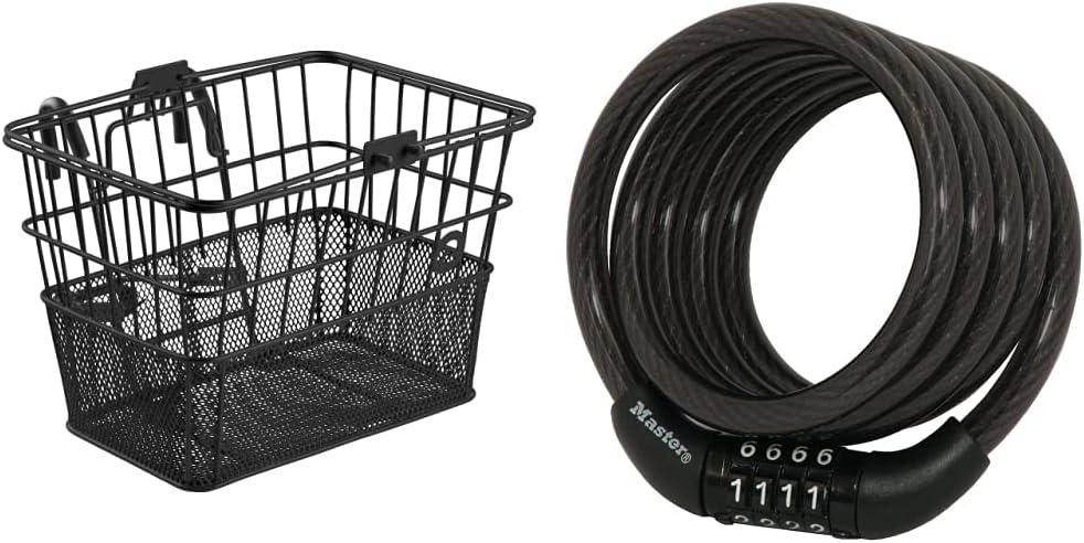 Retrospec Apollo Detachable Front Bike Basket Steel Half-Mesh & Master Lock Bike Lock Cable, Combination Bicycle Lock, Cable Lock for Outdoor Equipment, 8143D