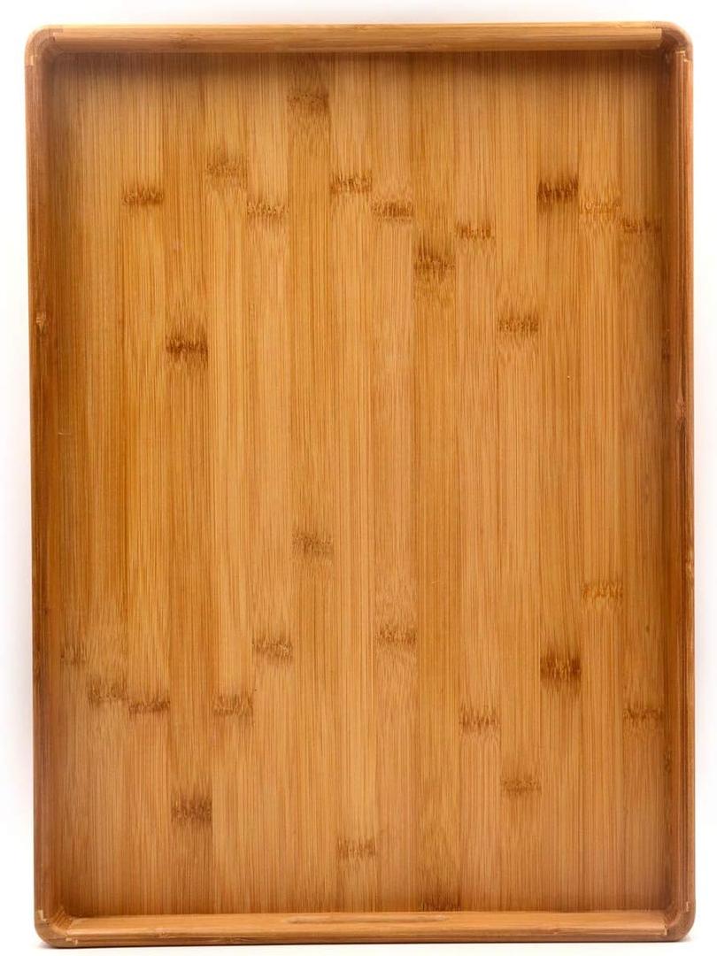 Bamber Large Bamboo Serving Tray Decorative Coffee Tea Platter 18 x 13 x 1.2 Inches