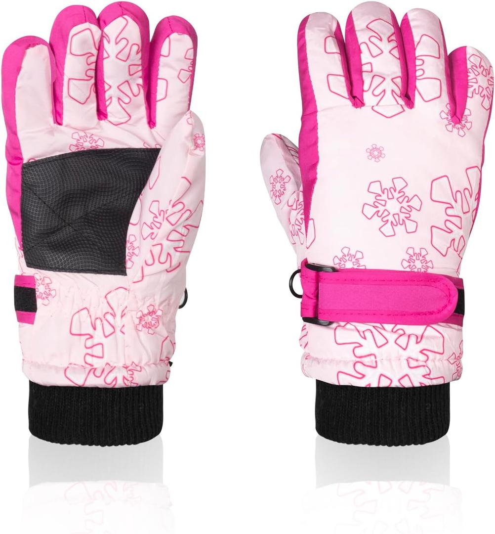 Nattork Ski Ice Skating Glove for Girls or Boys Warm Lining Gloves Snowboarding Windproof Gloves Winter Outdoors Sports (M(7-9 years), Cute Pink)