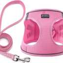 BOOMIBOO Dog Harness with Leash Set, No Pull Adjustable Reflective Step-in Puppy Pet Vest Harnesses for Small Medium Large Dogs and Cats,Pink L (L(Chest:18"-20"))