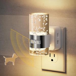 JandCase Motion Sensor Night Light, Dimmable Night Lights Plug Into Wall | Sliver 3000k Warm White Night-Lights, 0-100Lm Adjustable Brightness, Acrylic Plug in Nightlight, Bedroom Bathroom Decor