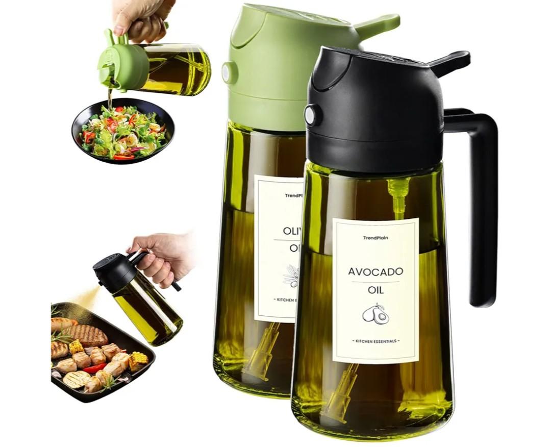 TrendPlain - Original 16oz/470ml Olive Oil Dispenser Bottle for Kitchen Gadgets and Air Fryer Accessories - Olive Oil Sprayer for Cooking w/Stickers - Black&Green