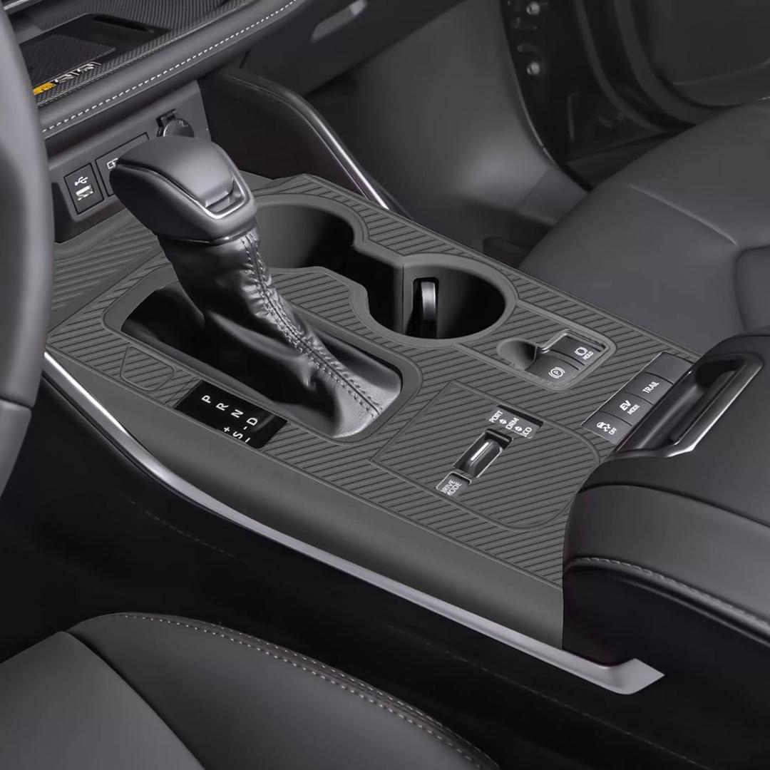 Temmis Center Console Silicone Organizer with Cup Holder for Toyota Highlander 2020-2022 (Hybrid Version), Full-Wrap Center Consel Electrostatic adsorption Cover for Highlander-Black