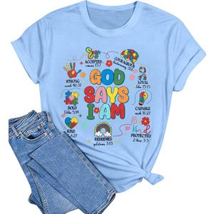 Autism Awareness Shirt Women Autism Shirts Autism Support Tops in April Blue Autism Mom Clothes Special Education Tees (Blue, M)
