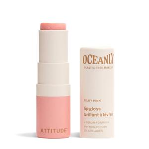 ATTITUDE Oceanly Sheer Lip Gloss Stick, EWG Verified, Titanium Dioxide-Free, Vegan Makeup & Beauty, Cruelty-Free, Plastic-Free, Silky Pink, 0.12 Ounces