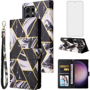 Asuwish Compatible with Samsung Galaxy S25 Ultra 5G Wallet Case Tempered Glass Screen Protector Leather Flip Card Holder Stand Cell Phone Cases for Gaxaly S25ultra 25S S 25 25ultra G5 Black