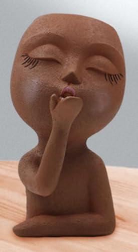 WLDOCA Head Planter, Face Planters, Statue Flowerpot, Kissing Girl Flowerpot, Girl Head Flower Pot, Lady Faces Plant Pots, Female Art Vase for Indoor Outdoor Plants, Small Resin Succulent Pots, C