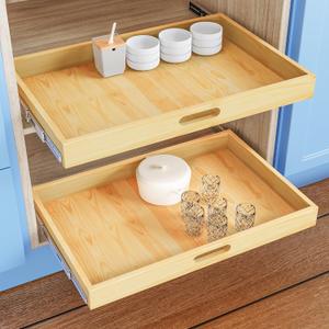 Pull Out Cabinet Organizer, 1PC 33 W x 21 D Soft Close Slide Out Wood Drawer Storage Shelves for Kitchen, Base Cabinet Organization for Pantry, Finished, Heavy-Duty, Bottom Assembly
