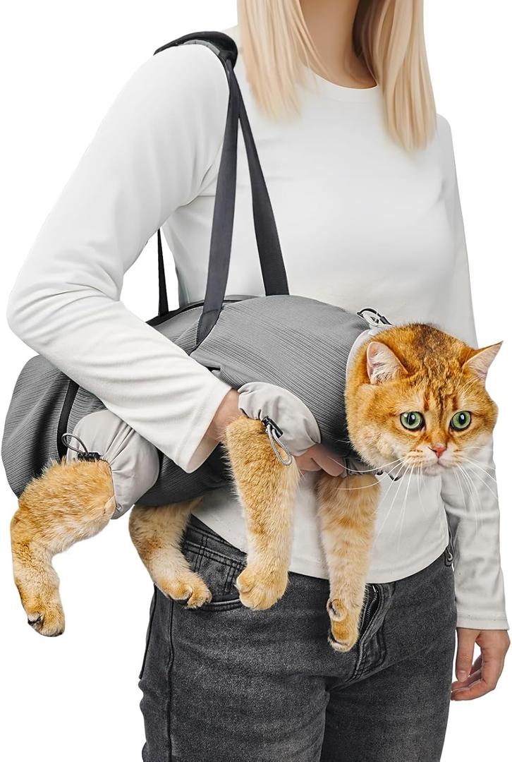 Cat Carrier Pouch, Soft Cat Carrier and Soothing Grooming Bag, Breathable Cat Restraint Bag for Nail Clipping Vet Visits Medication Dental Care and Traveling Grey, L