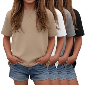 Oakgarden 4 Pack Girls Short Sleeve Tees, 4-Color, 13-14 Years (Black)