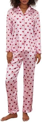 Cjfdfy Women's Satin Pajamas Cute Pj Sets Silk Feel Sleepwear Long Sleeve Shirt and Pants 2 Piece Outfits 2026, S