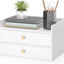 Bamboo Desk Organizer - Stackable, No Assembly Required, Ideal for Office/Home Use - Perfect for Toiletries, Stationery, Accessories. (White, Two Level Drawer Box With Sides)