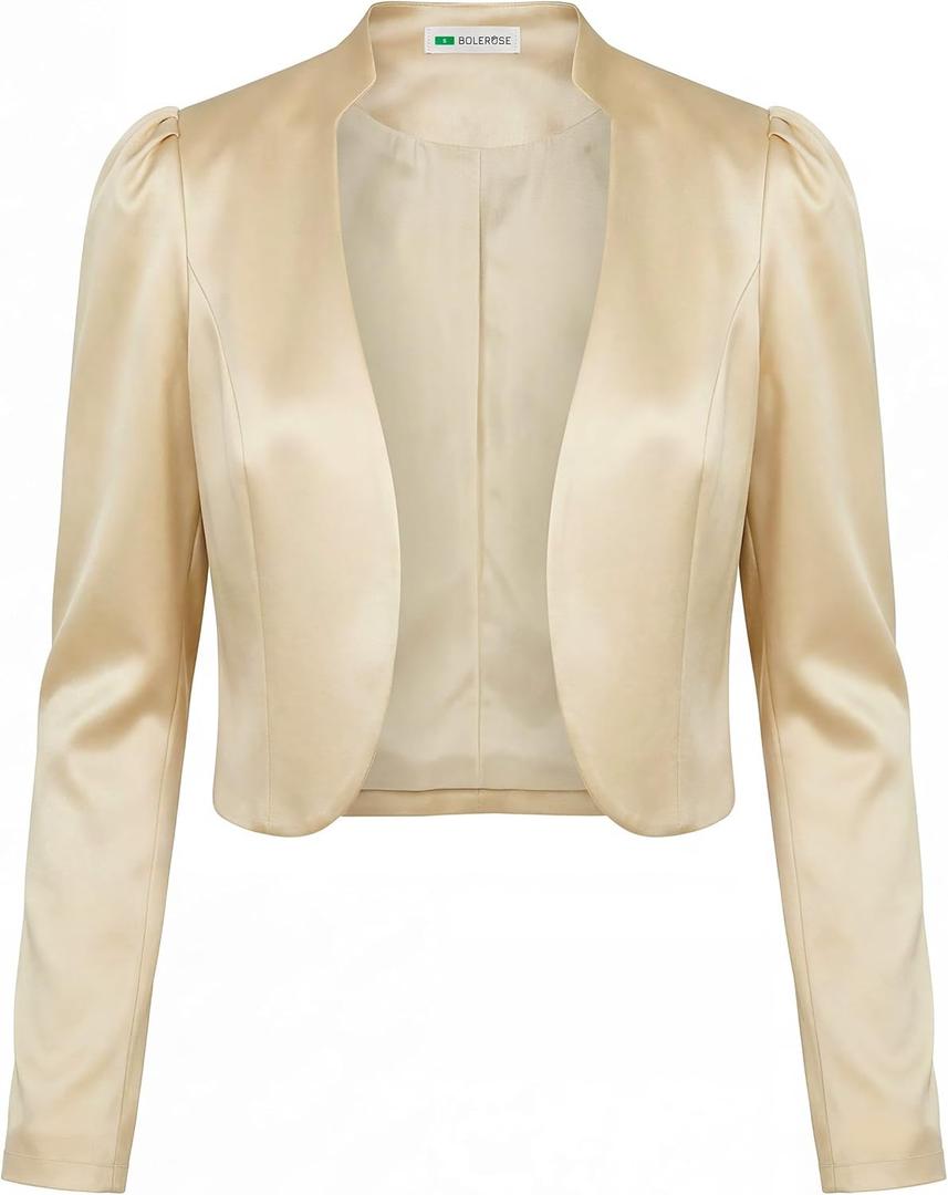 BOLEROSE Formal Long Sleeve Satin Bolero Shrug Occasion Jacket (X-Small, Champagne)