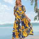YESNO Women Casual Loose Bohemian Floral Dress with Pockets Short Sleeve Long Maxi Summer Beach Swing Dress EJF (XL)