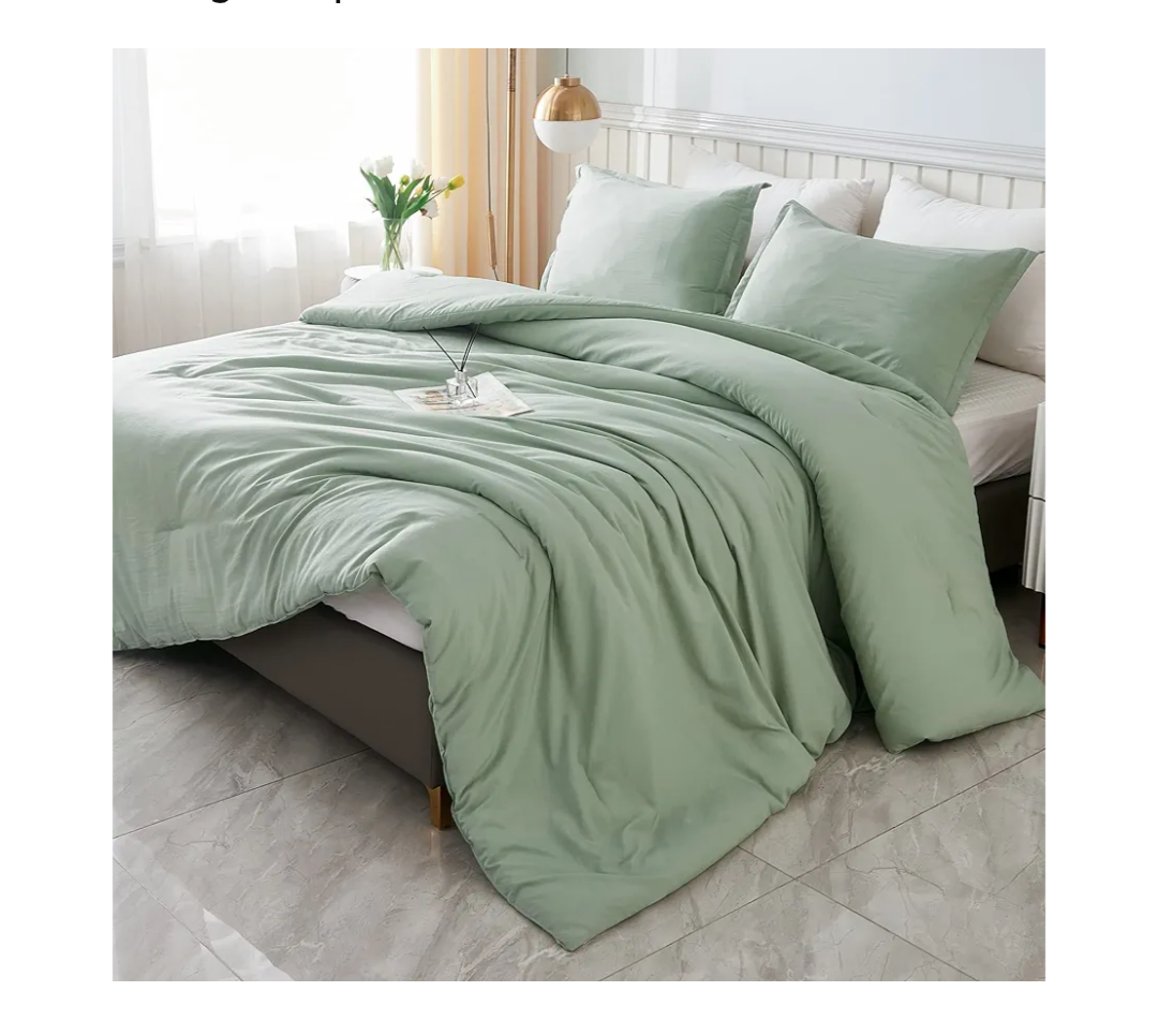 Litanika Queen Comforter Set Sage Green, 3 Pieces Lightweight Comforters Queen Size Solid Bedding Comforters Sets, Down Alternative Comforter Bed Set Quilt Blanket