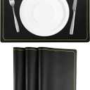 uxcell 4 Pcs Faux Leather Placemats, Black Gold Line, Heat Resistant, Waterproof, Oil Proof, Rectangle Table Mats (18 x 12 inches)